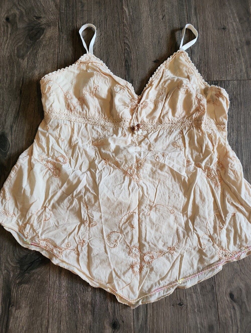 Y2k Mkm Babydoll Tank Embroidered Camisole Top Lace Sequins Fairy 100% Cotton